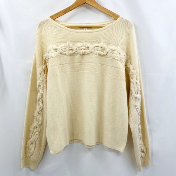 White + Warren M Cream Braided Cashmere Wide Neck Sweater - Picture 1 of 5